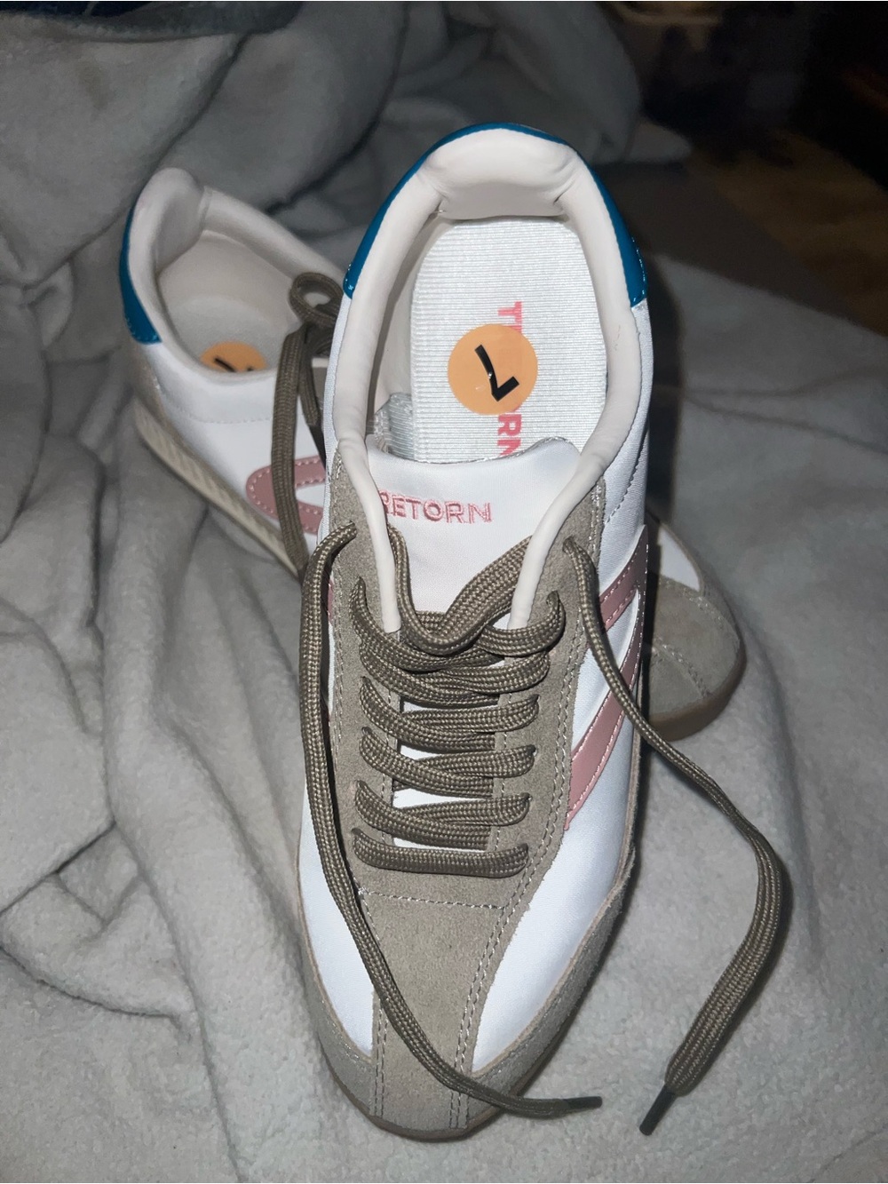 Tretorn White Sneakers with Pink Stripes and Taupe Accents